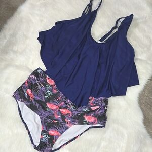 TANKINI w/Purple Ruffled Top & FLAMINGO Designed Bottom